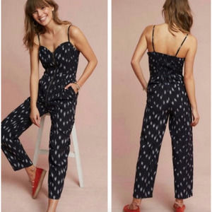 Anthropologie Ikat Print Navy Blue Zip Front Jumpsuit, Size 2 but fits like 0